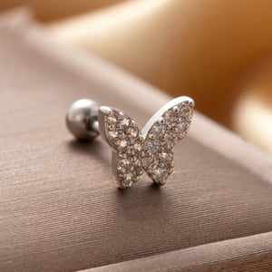 1 Piece Simple Series Butterfly Titanium Steel   Gold Color Material Zircon Women's Stud Earrings h5 